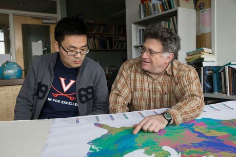 Environmental scientist Manuel Lerdau, right, and PhD candidate Bin Wang