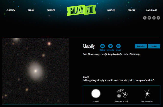 A view of the Galaxy Zoo website