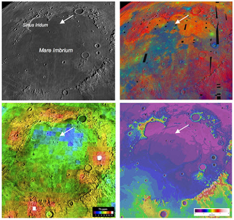 Four views of the Mare Imbrium basin and the Chang’e-3 landing site