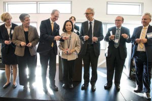 The ceremonial “connection” marking the opening of Shyh Wang Hall.