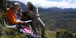 Study co-author Rob Coe and Trevor Duarte orienting cores from a lava flow site recording the Matuyama-Brunhes magnetic polarity reversal in Haleakala National Park, Hawaii, in 2015.