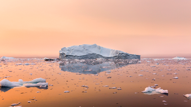 icebergs and sunset