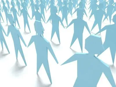 blue paper cutouts of people standing against a white background suggesting multiple employees and employee concerns