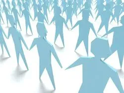 blue paper cutouts of people standing against a white background suggesting multiple employees and employee concerns