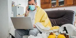 Man quarantining at home due to coronavirus