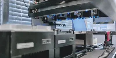 Close up image of one of OXGENE’s automated liquid handling systems