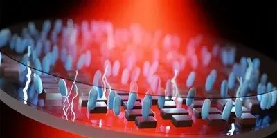 Conceptual rendering of an ultrathin, electrically tunable metalens developed by Cornell and Samsung engineers