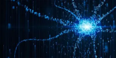 Image of a neuron made up of binary code