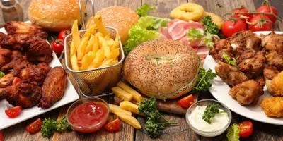 Image of fried food and typical american dinner