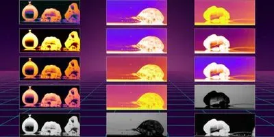 Thermal images of a water droplet moving across a pan