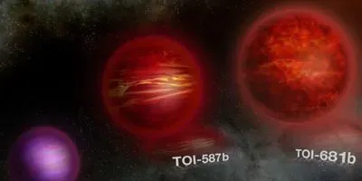 This artist’s illustration represents the five brown dwarfs discovered with the satellite TESS. These objects are all in close orbits of 5-27 days (at least 3 times closer than Mercury is to the sun) around their much larger host stars.