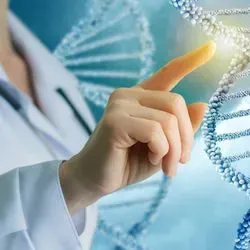 Researcher looking at DNA strands