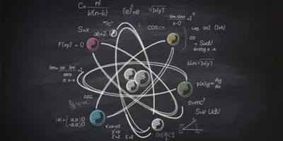 Chalk drawing of an atom