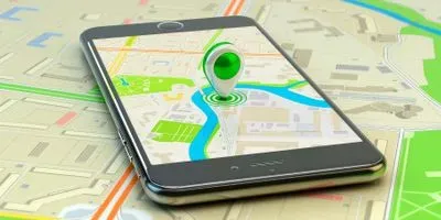 Smartphone GPS open to a map of a city