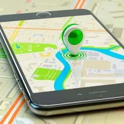 Smartphone GPS open to a map of a city