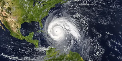 Satellite image of a hurricane off the coast of florida