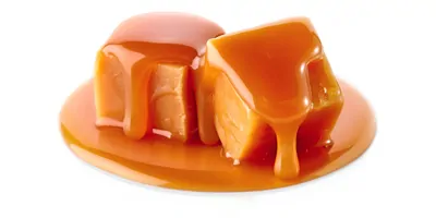 two caramel candies covered in caramel