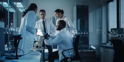 Small team of researchers having a meeting