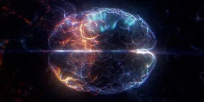 Holigraphic image of a human brain on black background