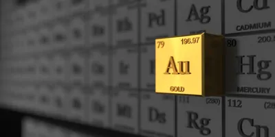 The element gold on the periodic table colored golden