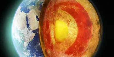 Artistic render of the earth with a section cut out to reveal the inner core 