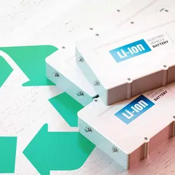 Image of lithium ion batteries next to the recycle symbole