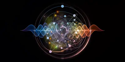 Artistic representation of light and photons on a black background