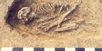 Human remains at an ancient burial site