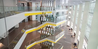 The interior of the Ford Motor Company Robotics Building at the University of Michigan.