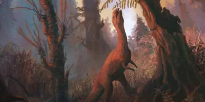 Recreation of an Effigia in a forest eating plants