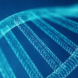 Image of DNA strand made of binary code