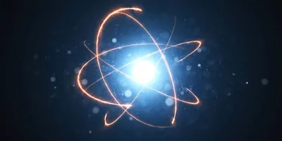 A computer representation of an atom on a dark background