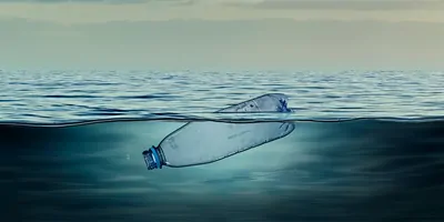 Plastic bottle floating in water