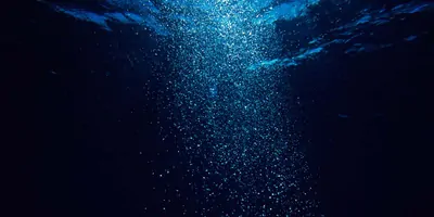 view of ocean under water with bubbles coming to surface