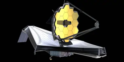 Image of the james webb telescope on a black background