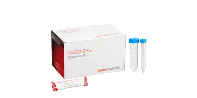 The Thermo Scientific QuEChERS kit on a white backdrop