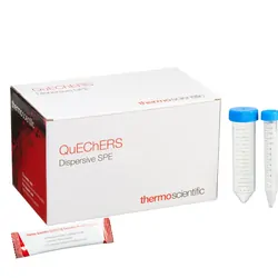 The Thermo Scientific QuEChERS kit on a white backdrop