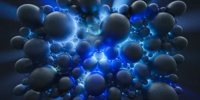 Representation of gluons, balls stuck together on a blue background