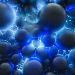 Representation of gluons, balls stuck together on a blue background