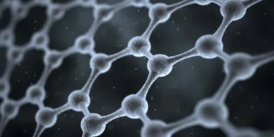 Computer image of a sheet of graphene at the atmoic level on a black backgorund
