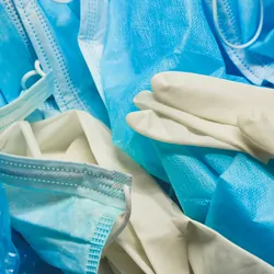 Discarded face masks and gloves