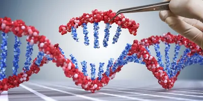 Model of DNA with a piece being removed by a set of forceps