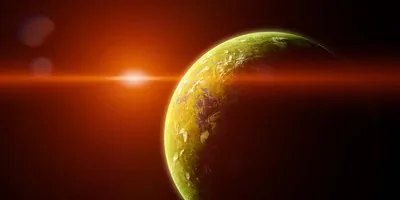 Alien planet in front of a star