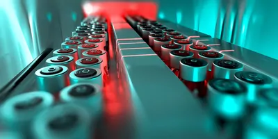 Medicinal drug vials on a conveyor in a manufacturing plant