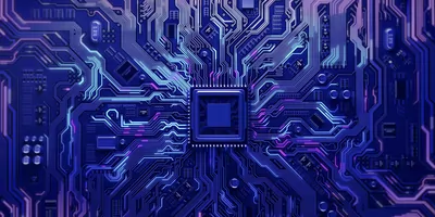 Purple microchip amongst wires