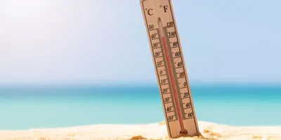 A thermometer on a beach