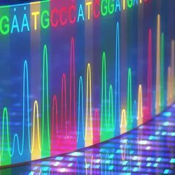 DNA extraction and coding data on a dark background