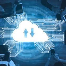 Artists rendering of people sharing data through the cloud