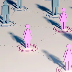 3d render image of people figures in a connection / network. 