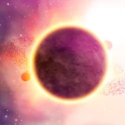 Graphic image of an exoplanet in front of a sun